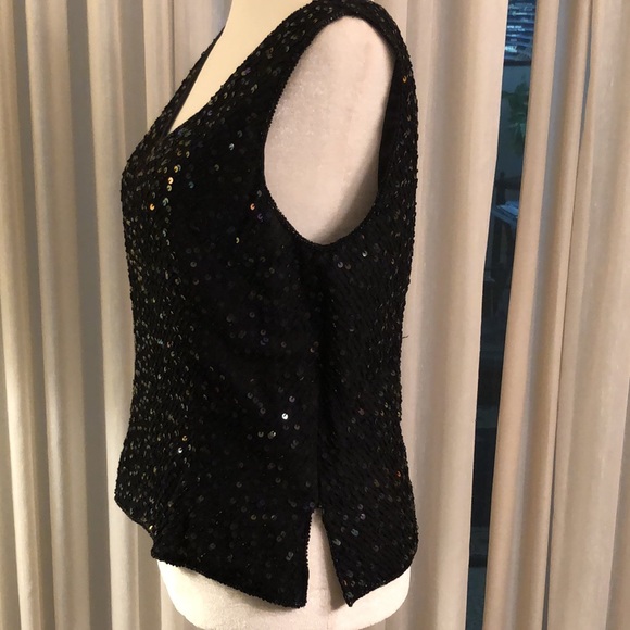 Adrienna Appell Black sequins on silk. even top M - Picture 3 of 10